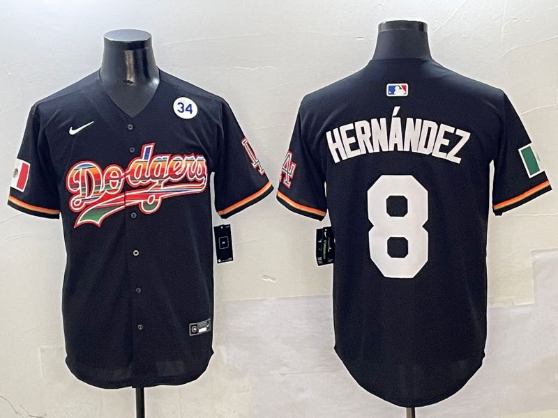 Men Los Angeles Dodgers #8 Hernandez Black rainbow Nike 2025 MLB Jersey style 8->los angeles dodgers->MLB Jersey